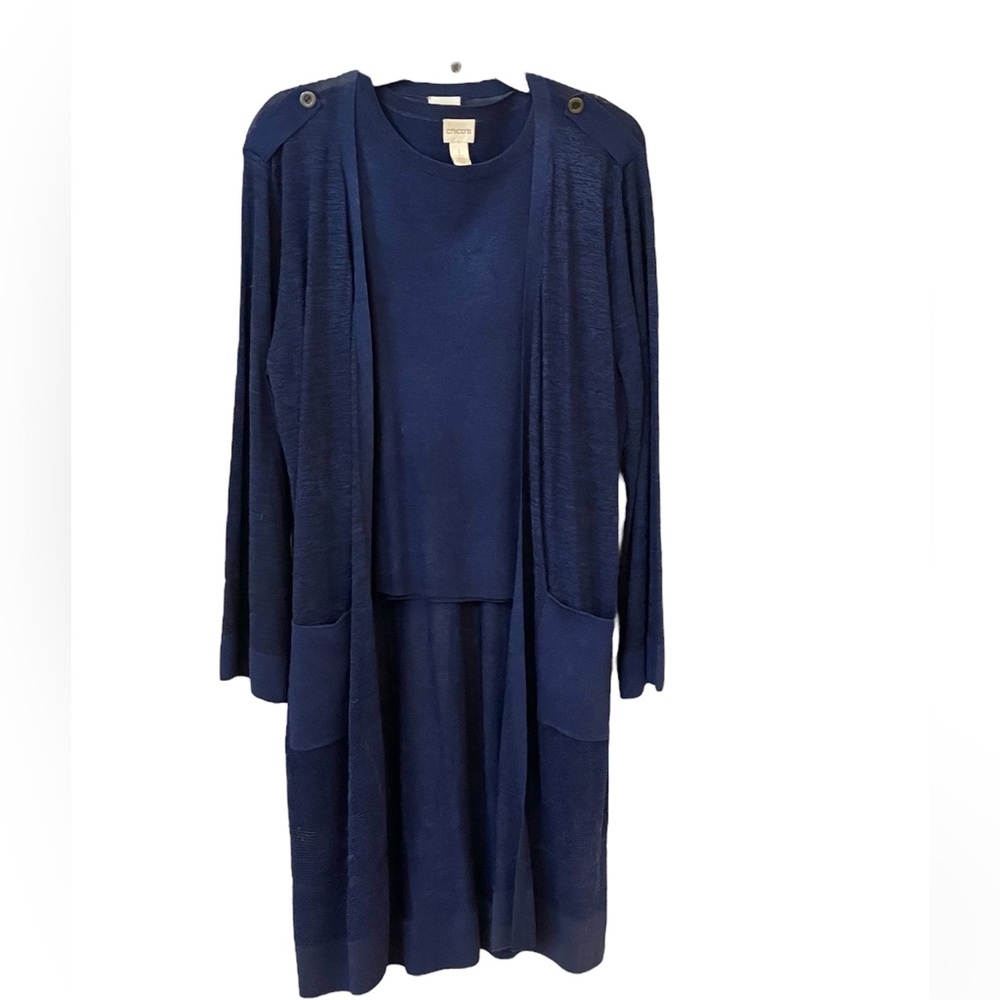 Blue/black Stretchy marled knit duster